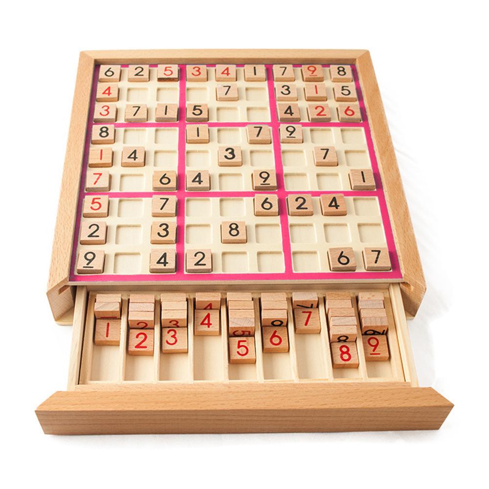 Holz-Sudoku-Puzzle-Brett, Holz-Sudoku-Spielset mit Schublade, Mathe-Rätsel, Desktop-Spielzeug rosa von Joom DACH