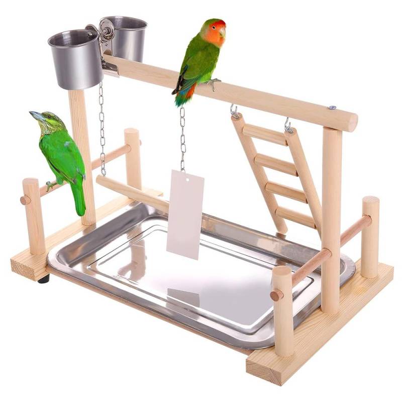 Holz Vogel Spielplatz Papagei Spielständer mit Futternäpfen Leiter Vielseitige Übungs Schaukel Spielzeug für 1 von Joom DACH