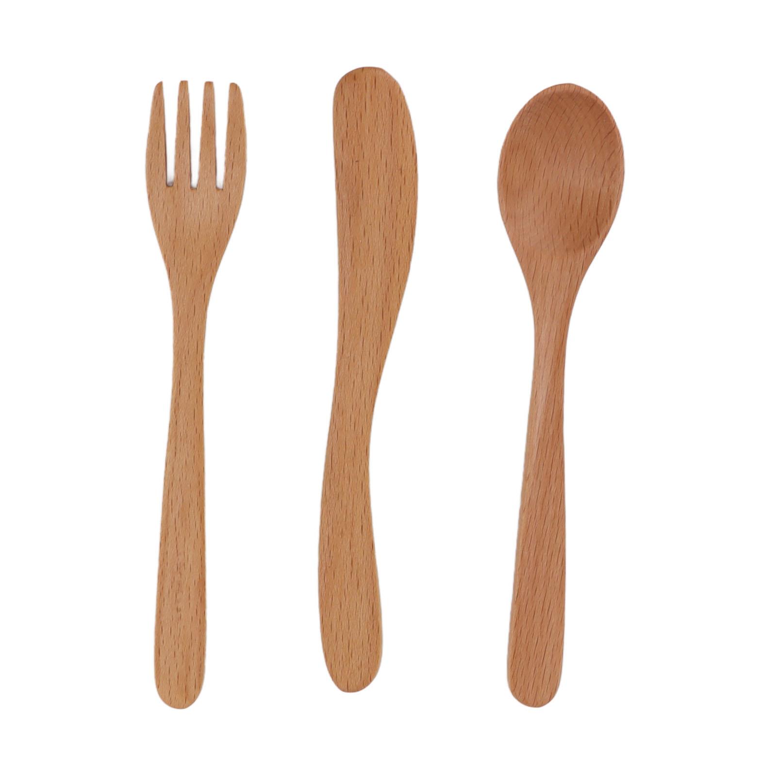 Holzbesteck-Set Japanischer Stil Dickes Robustes Buchenholz Glättendes Holzlöffel-Gabel-Set mit Messer für L von Joom DACH