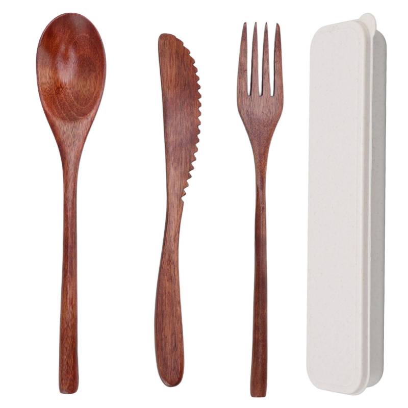 Holzbesteck-Set Kratzfest Tragbar Löffel Gabel Messer Geschirr mit Box für Dessert Salate L(for 6.5-9kg) von Joom DACH