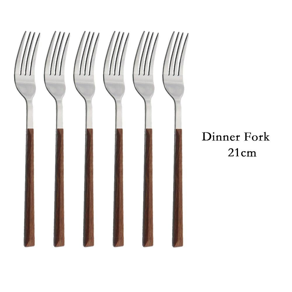 Holzgriff Geschirr-Set Edelstahl Silber 6/30-teilig Steaktisch Messer Gabel Löffel Dessertgabel Besteck Besteck-Set 6pcs Dinner Fork silber/braun von Joom DACH