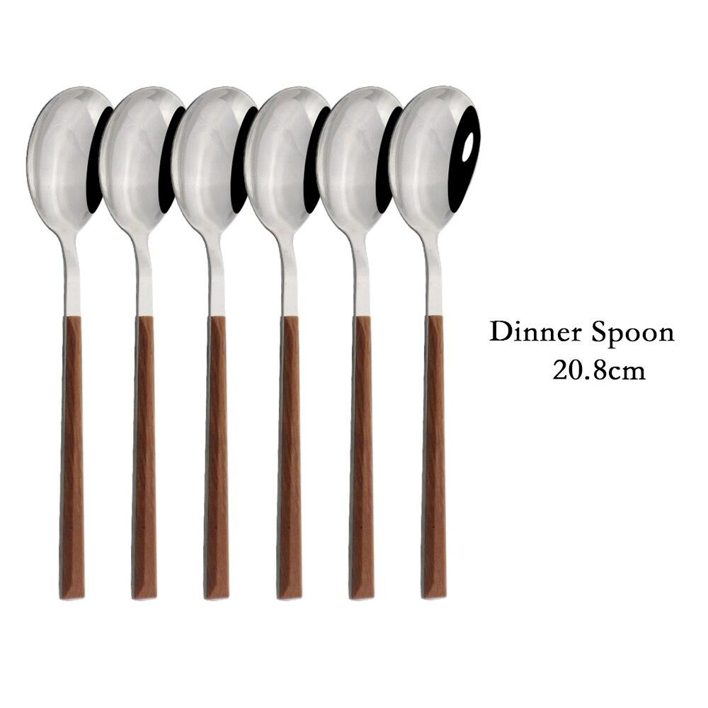 Holzgriff Geschirr-Set Edelstahl Silber 6/30-teilig Steaktisch Messer Gabel Löffel Dessertgabel Besteck Besteck-Set 6pcs Dinner Spoon braun/silber von Joom DACH