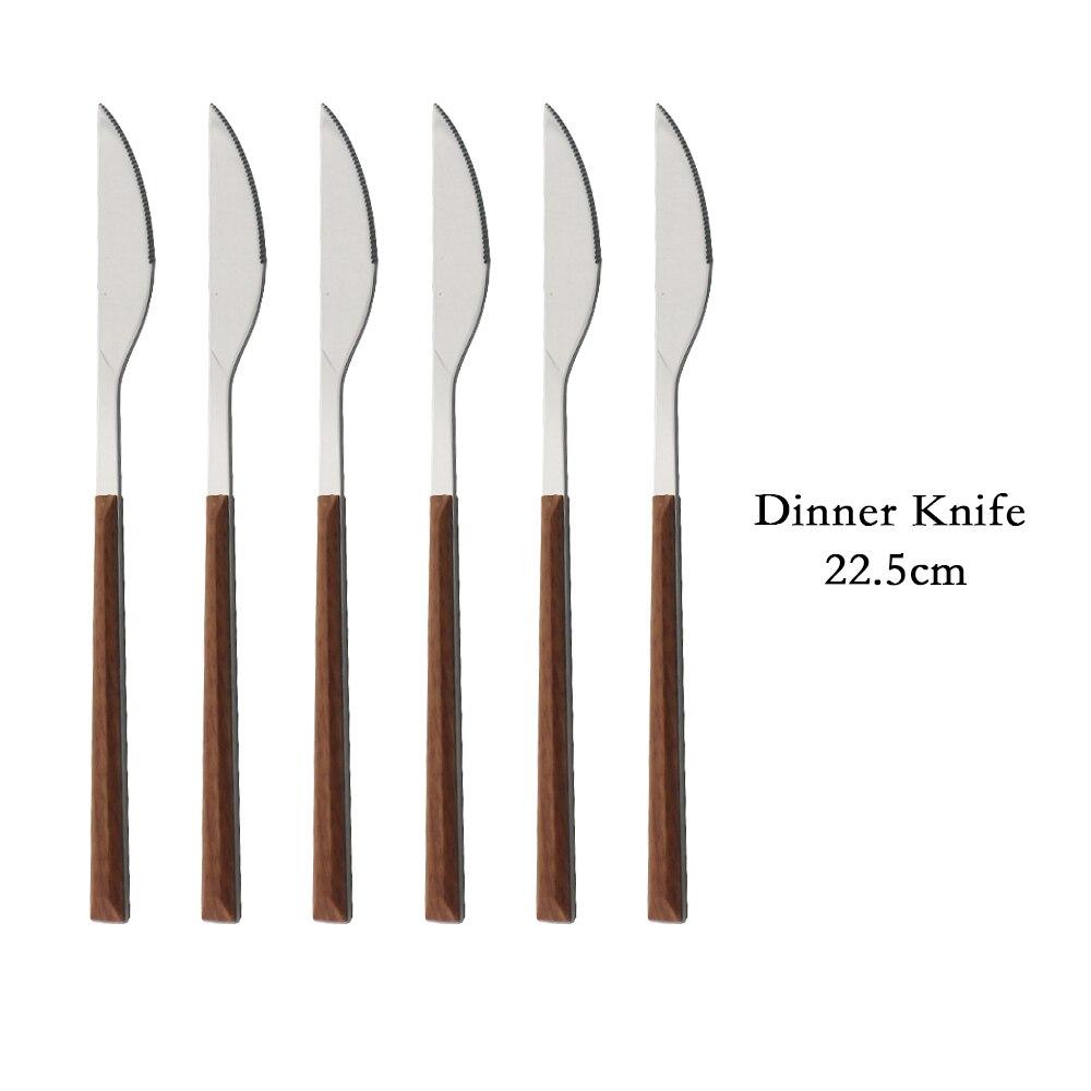 Holzgriff Geschirr-Set Edelstahl Silber 6/30-teilig Steaktisch Messer Gabel Löffel Dessertgabel Besteck Besteck-Set 6pcs Dinner knife silber/braun von Joom DACH