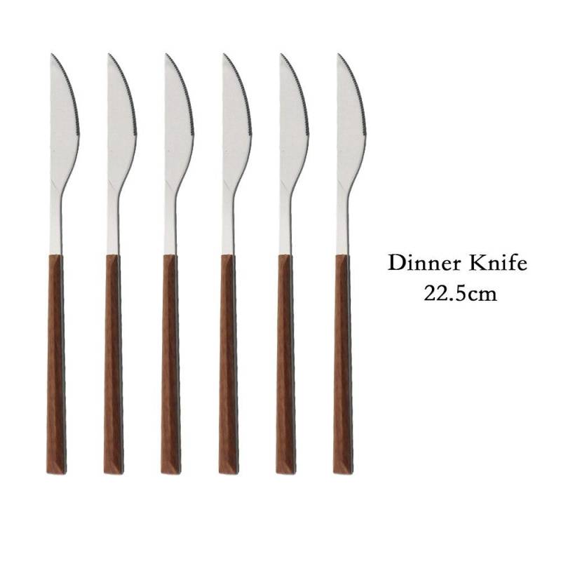 Holzgriff Geschirr-Set Edelstahl Silber 6/30-teilig Steaktisch Messer Gabel Löffel Dessertgabel Besteck Besteck-Set 6pcs Dinner knife braun/silber von Joom DACH