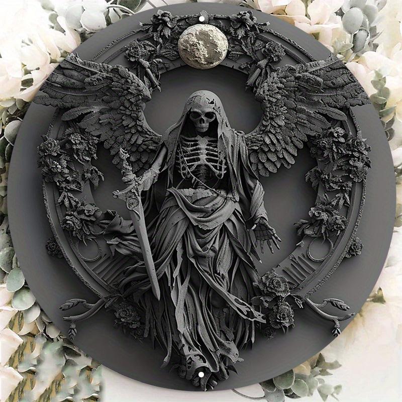 Holzschild-Kunstset, Dark Angel-Design, runder Türhänger, dekoratives Wandposter in HD-Druckqualität, für Tür, Wand, Zuhause, Zimmer, Bauernhausstraße, Geschäft Wood von Joom DACH