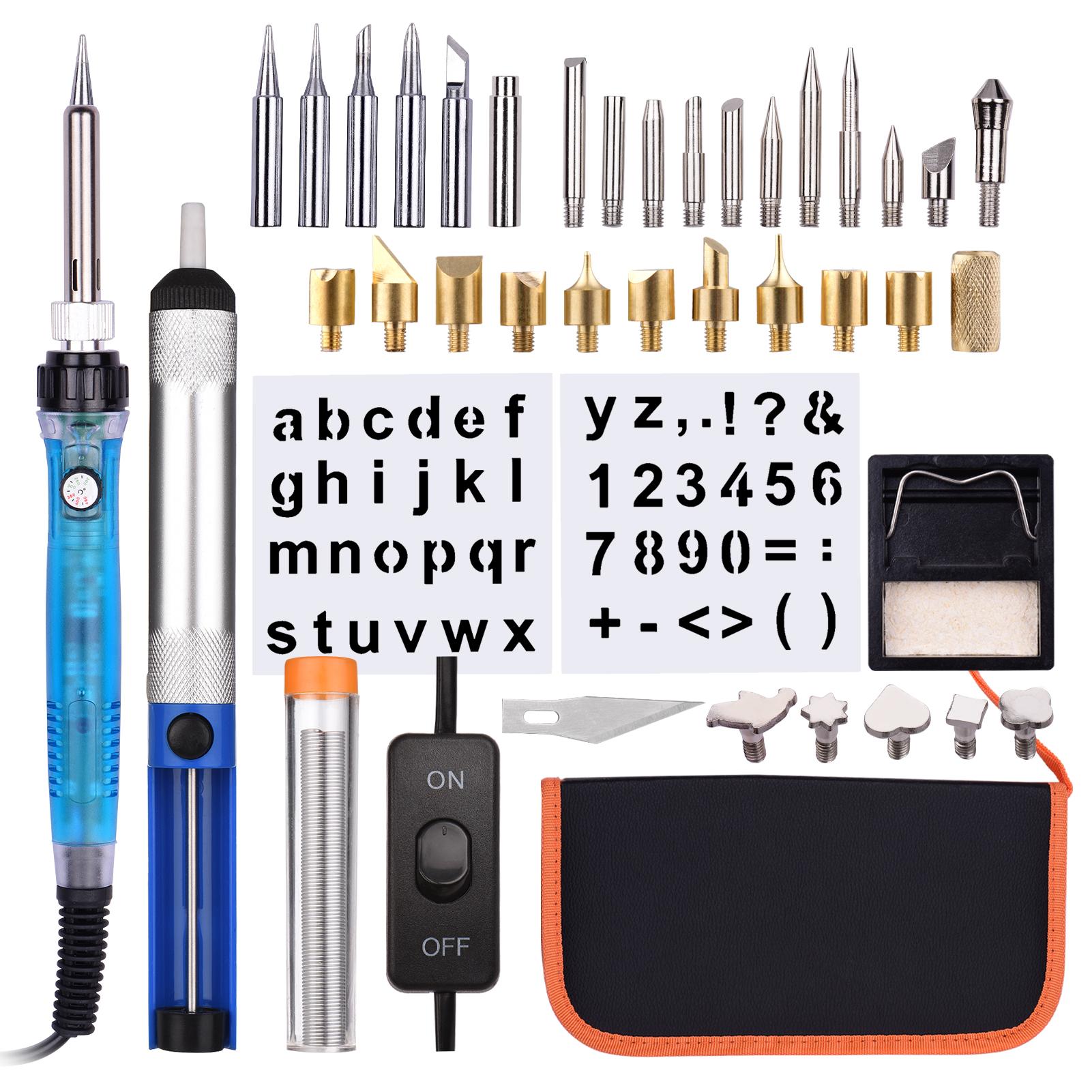 Holzverbrennungswerkzeug-Set, 38-teilig, professioneller Pyrographie-Stift mit An-/Aus-Knopf, Lötkolben-Set US Plug bunt von Joom DACH