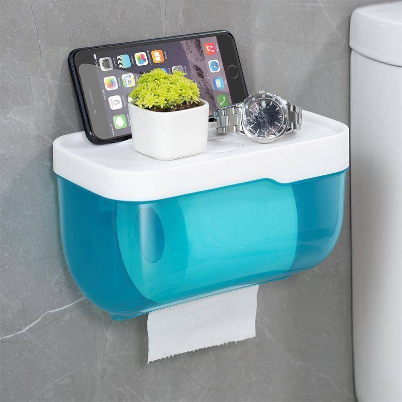 Home Badezimmer Lagerregal Wandhalterung Kunststoff WC Toilettenpapierhalter Papier Aufbewahrungsbox 22X13X13cm blau von Joom DACH