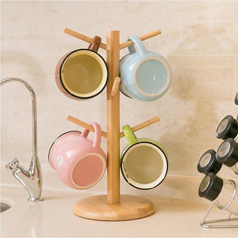 Home Kitchen1 Set Baumform Holz Kaffee Teetasse Aufbewahrungshalter Ständer Becher Hängeregal Trinkgeschirr Regal 6 Haken von Joom DACH