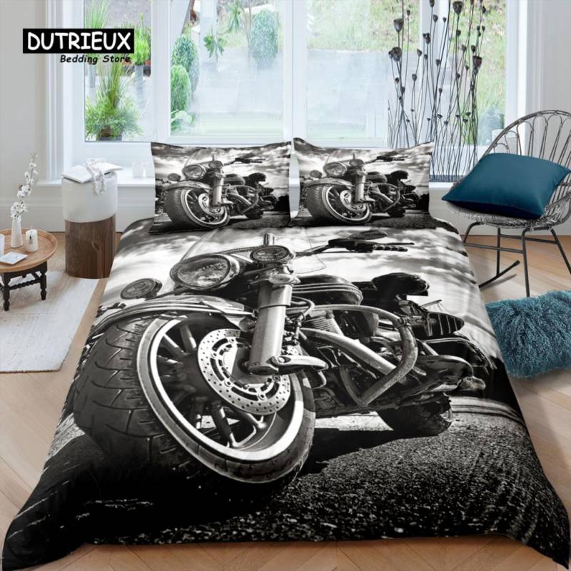 Home Living Luxus 3D Motorrad Bettwäsche Set Mädchen Bettbezug Set Kissenbezug Kinder Bettwäsche Set Queen und King EU/US/AU/UK Größe EU single(135x200cm) von Joom DACH