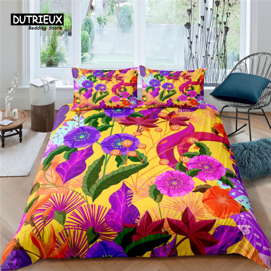 Home Living Luxus Blumenmuster 2/3-teiliges Weiches Bettbezug-Set Kissenbezug Queen- und King-Size Kinderbettwäsche-Set EU/US/AU Größe EU single(135x200cm) von Joom DACH