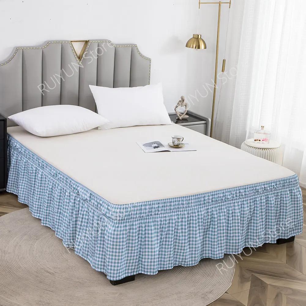 Home Plaid Bettrock ohne Oberfläche Gummiband Bettrock Wickelrock mit Rüschen Couvre Lit Twin /Full/Queen/King Twin 99x190x38cm von Joom DACH