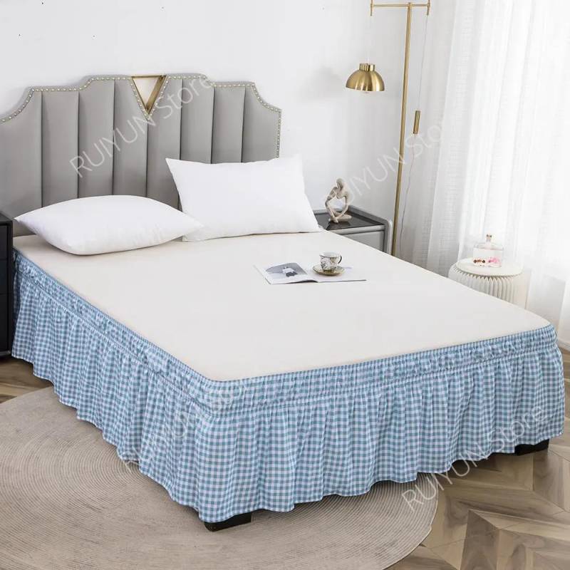 Home Plaid Bettrock ohne Oberfläche Gummiband Bettrock Wickelrock mit Rüschen Couvre Lit Twin /Full/Queen/King Twin 99x190x38cm von Joom DACH