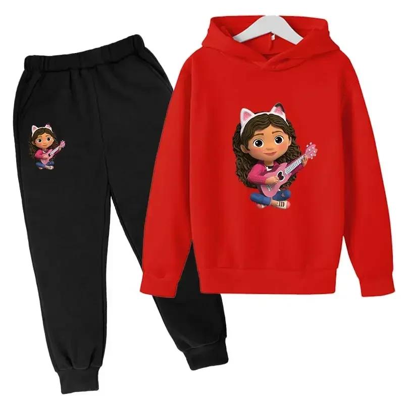 Hoodie Kleinkind Mädchen Gabby Dollhouse Kleidung Hoodies Hosen 2-teilige Sets Niedliches Kinderkostüm Kinder Trainingsanzüge Kinder Gabby Cats 110CM rot von Joom DACH