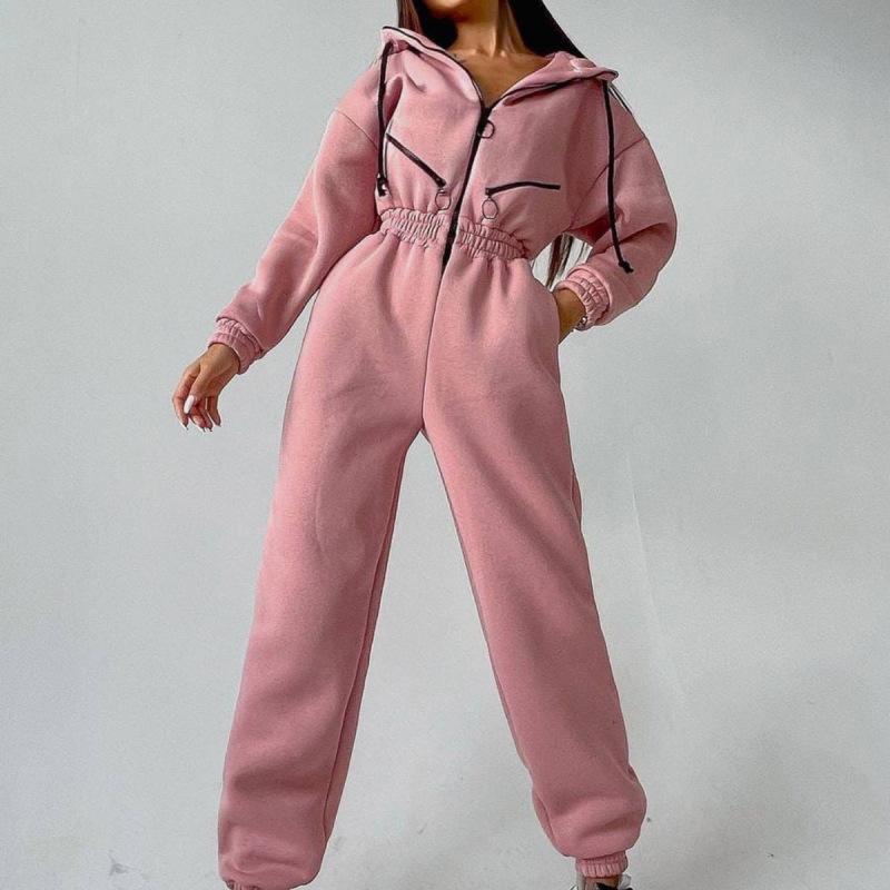 Hoodie Trainingsanzug Frauen Fleece Overalls Lose Playsuits Strampler Weibliche Herbst Winter Casual Warm Sport Overall M rosa von Joom DACH