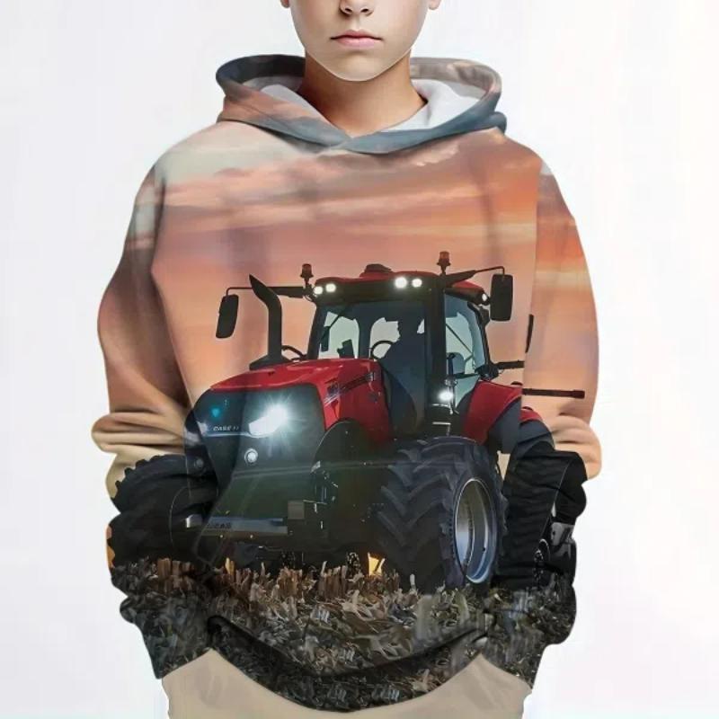 Hoodies Truck Traktoren 3D Print Streetwear Junge Mädchen Mode Sweatshirts Übergroße Hoodie Kinder Pullover Auto Traktor Trainingsanzüge 140 von Joom DACH