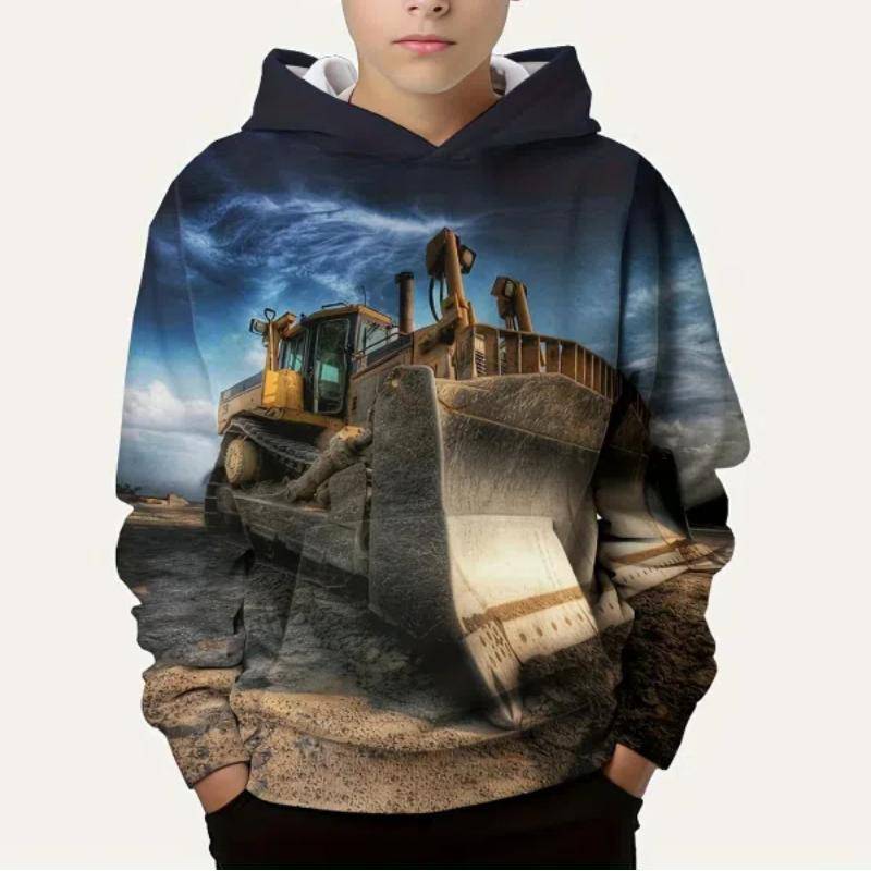 Hoodies Truck Traktoren 3D Print Streetwear Junge Mädchen Mode Sweatshirts Übergroße Hoodie Kinder Pullover Auto Traktor Trainingsanzüge 140 von Joom DACH
