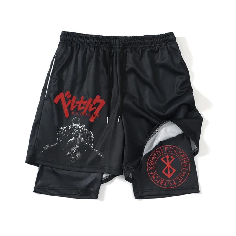 Hosen Gym Man Sommer Anime Herren Fitness Shorts Schnelltrocknend Gefälschte Zweiteiliges Training mit Tasche Jogging Doppelschicht Jogginghose L von Joom DACH