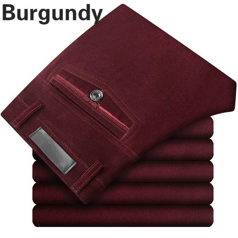 Hosen Herren Cord Cordhose Stretch Gerade Hose Lässig Lose Hohe Taille Vintage Retro 34 bordeaux von Joom DACH