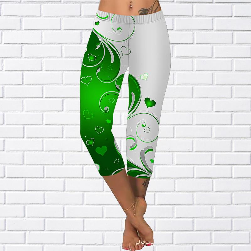 Hosen Sommer Gelbe Schmetterling Kurze Leggings Abgeschnittene Röhrenhose Plus Size Leggins Damen Bunte Wasserwellen Hosen Abgeschnittene Hosen 7XL grün von Joom DACH