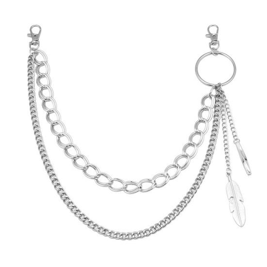 Hosenkette für Männer und Frauen, Metall, Punk, Rock, doppellagig, Feder, Hosenkette, Taille, Hip-Hop-Gürtel, Ketten, Jeans, Geldbörse, Schlüsselanhänger, Schmuck, Accessoires silber von Joom DACH