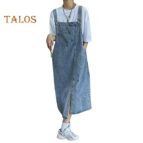 Hosenträger-Jeanskleid, locker, kragenlos, rückenfrei, ärmellos, Seitentaschen, geteilter Saum, einfarbig, verstellbarer Schultergurt, Midikleid für Studenten M hellblaue Hosenträger-Jeanskleid, locker, kragenlos, rückenfrei, ärmellos, Seitentaschen, geteilter Saum, einfarbig, verstellbarer Schultergurt, Midikleid für Studenten M hellblaue von Joom DACH