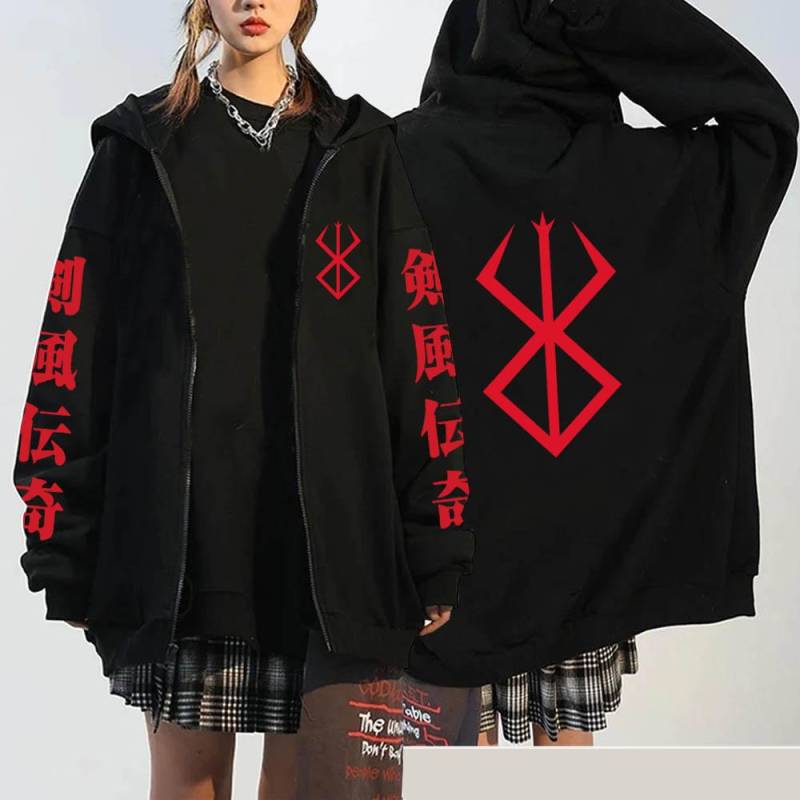 Hot Anime Berserk Guts Print Mit Kapuze Männer Frauen Vintage Manga Zipper Hoodies Plus Größe Sweatshirt Harajuku Streetwear Zip Jacke S schwarz von Joom DACH