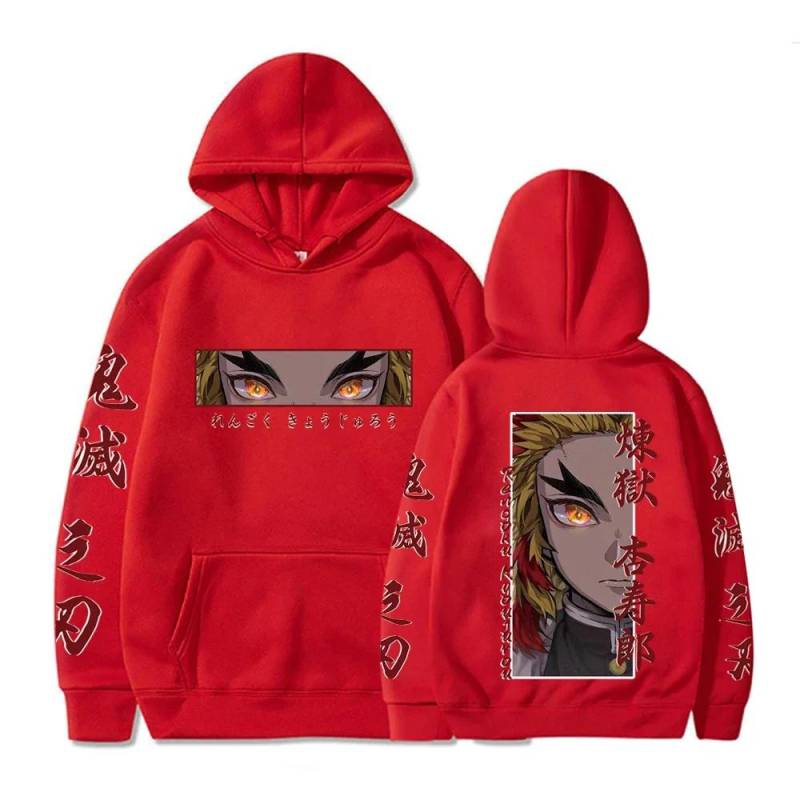 Hot Anime Demon Slayer Kapuzenpullover Rengoku Kyoujurou Augen Grafikdruck Herbst Winter Männer Frauen Casual Sweatshirt Plus Size Hoodie S rot von Joom DACH
