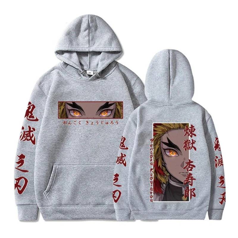 Hot Anime Demon Slayer Kapuzenpullover Rengoku Kyoujurou Augen Grafikdruck Herbst Winter Männer Frauen Casual Sweatshirt Plus Size Hoodie XXXL graue von Joom DACH