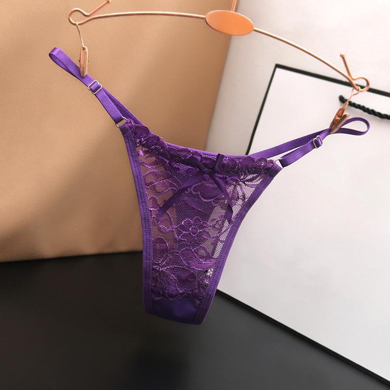 Hottie verstellbare dünne Riemen-Tangas, niedrige Taille, transparente Spitzenhöschen, G-String-Unterhose, Damen-Dessous M violett Hottie verstellbare dünne Riemen-Tangas, niedrige Taille, transparente Spitzenhöschen, G-String-Unterhose, Damen-Dessous M violett von Joom DACH