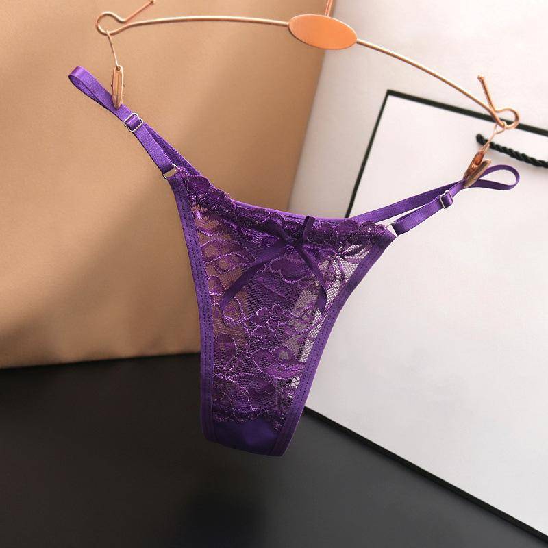 Hottie verstellbare dünne Riemen-Tangas, niedrige Taille, transparente Spitzenhöschen, G-String-Unterhose, Damen-Dessous M violett Hottie verstellbare dünne Riemen-Tangas, niedrige Taille, transparente Spitzenhöschen, G-String-Unterhose, Damen-Dessous M violett von Joom DACH