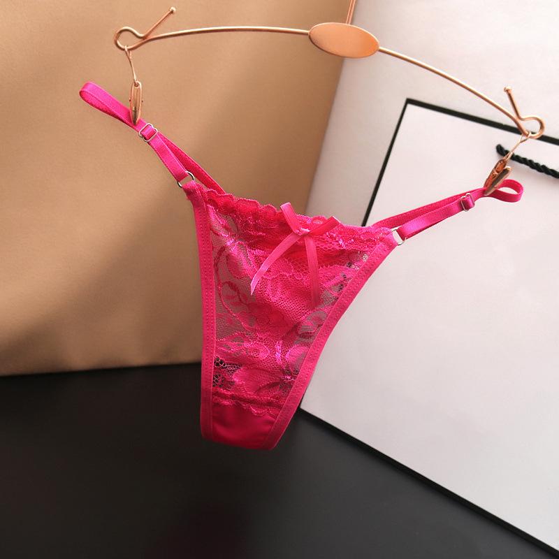 Hottie verstellbare dünne Riemen-Tangas, niedrige Taille, transparente Spitzenhöschen, G-String-Unterhose, Damen-Dessous M hellrosa von Joom DACH