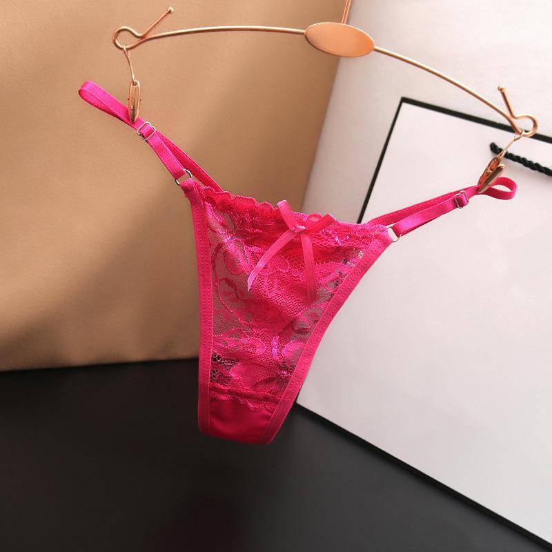 Hottie verstellbare dünne Riemen-Tangas, niedrige Taille, transparente Spitzenhöschen, G-String-Unterhose, Damen-Dessous M hellrosa von Joom DACH