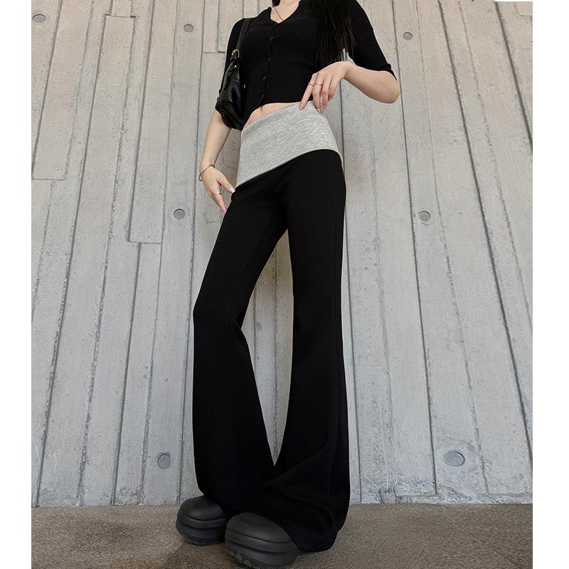 Hüftniedrige Schlaghosen für Damen im Frühling und Herbst Neues schlankes amerikanisches Jogginghosen-Design Casual kontrastfarbene Yogahose L von Joom DACH