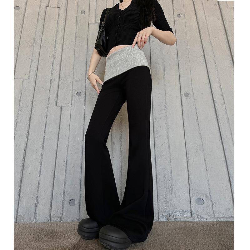 Hüftniedrige Schlaghosen für Damen im Frühling und Herbst Neues schlankes amerikanisches Jogginghosen-Design Casual kontrastfarbene Yogahose L von Joom DACH