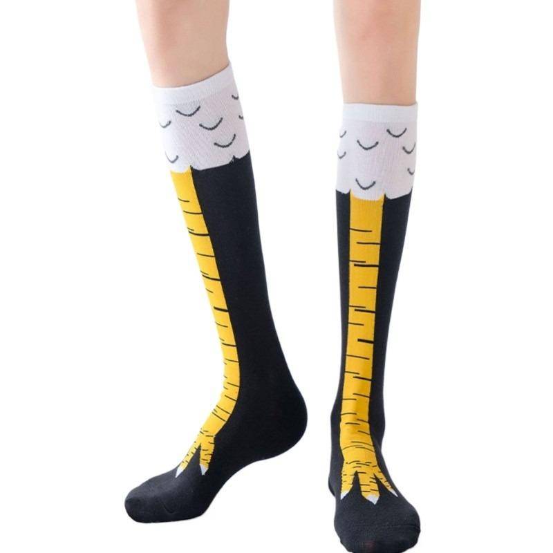 Hühnerfüße Strümpfe Damen Baumwolle Lange Socken Lustige Cartoon Hühnerbein Klaue 3D Druck Über Knie Socken Calf socks schwarz von Joom DACH