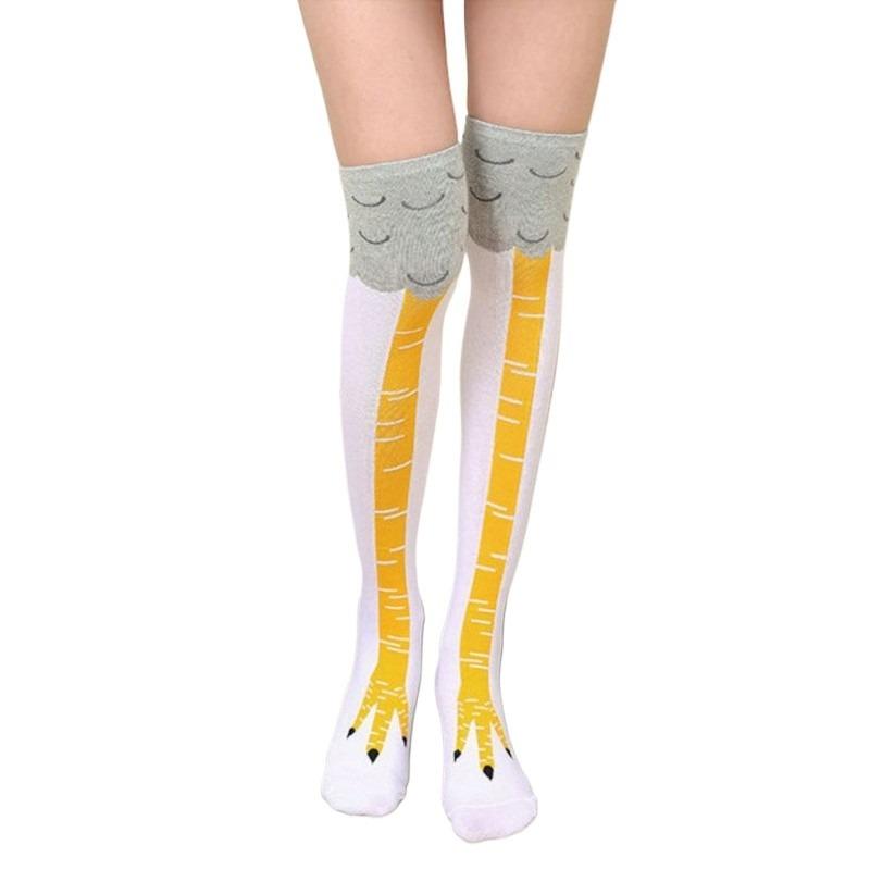 Hühnerfüße Strümpfe Damen Baumwolle Lange Socken Lustige Cartoon Hühnerbein Klaue 3D Druck Über Knie Socken Over the knee von Joom DACH