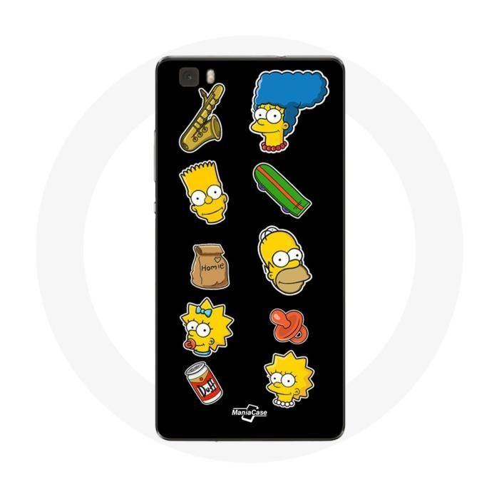 Hülle für Huawei P8 Die Simpsons Aufkleber schwarzer Hintergrund von Joom DACH