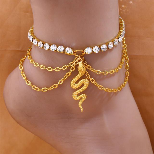 Huitan Neue Trendy Schlange Fußkettchen Silber Farbe/Gold Farbe Strass Fuß Kette Frauen Knöchel Armband Zubehör Strand Schmuck 20cm von Joom DACH