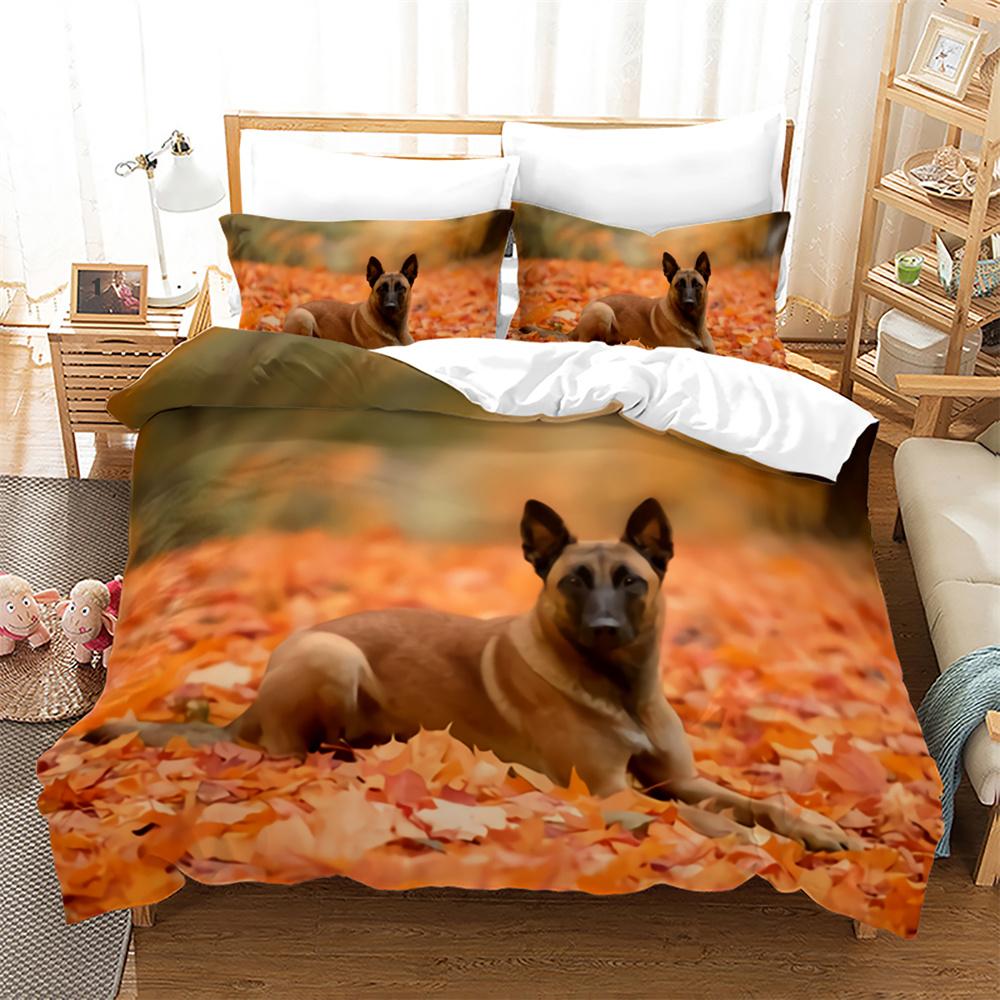 Hunde Bettbezug Set 3D Druck Goldene Blätter Herbst King Queen Full Size Bettdeckenbezug für Kinder Jungen Mädchen Polyester Bettwäsche Set 180x210cm 3pcs von Joom DACH