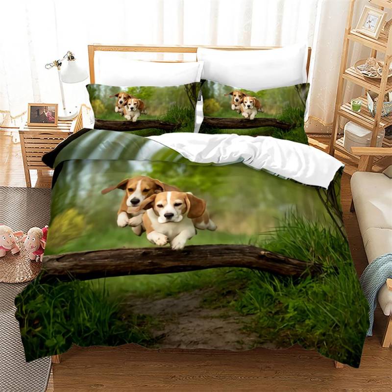 Hunde Bettbezug Set King Queen Full Size Für Kinder Jungen Mädchen Polyester Niedliche Tiere Bettwäsche Set Bettdeckenbezug Mit Kissenbezug EU single(135x200cm) von Joom DACH