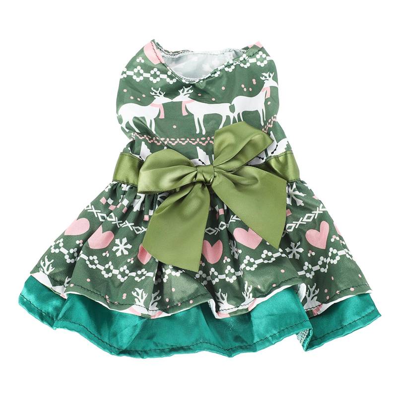 Hunde Kleid Mode Niedlich Weihnachts Thema Herz Hirsch Muster Welpen Sommerkleid für Weihnachtsfeier S(for 2-4kg) von Joom DACH