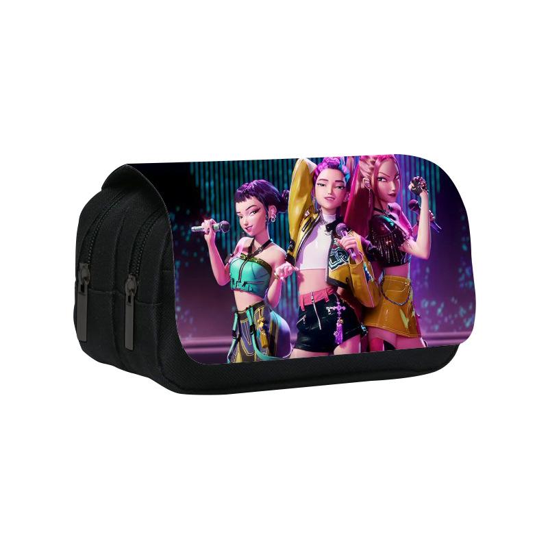 Huntrix Kpop Studenten-Print doppellagiges Federmäppchen Kpop Hexenjagd Girlgroup Kinder Aufbewahrung Schreibwarenbox Stifttasche Double pencil case von Joom DACH