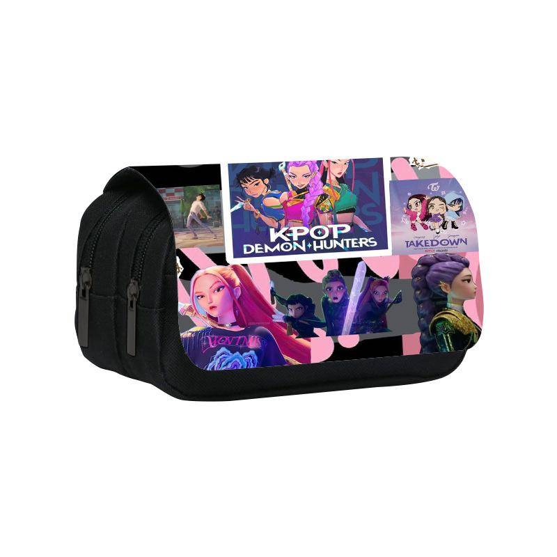 Huntrix Kpop Studenten-Print doppellagiges Federmäppchen Kpop Hexenjagd Girlgroup Kinder Aufbewahrung Schreibwarenbox Stifttasche Double pencil case von Joom DACH