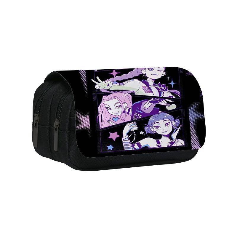 Huntrix Kpop Studenten-Print doppellagiges Federmäppchen Kpop Hexenjagd Girlgroup Kinder Aufbewahrung Schreibwarenbox Stifttasche Double pencil case von Joom DACH