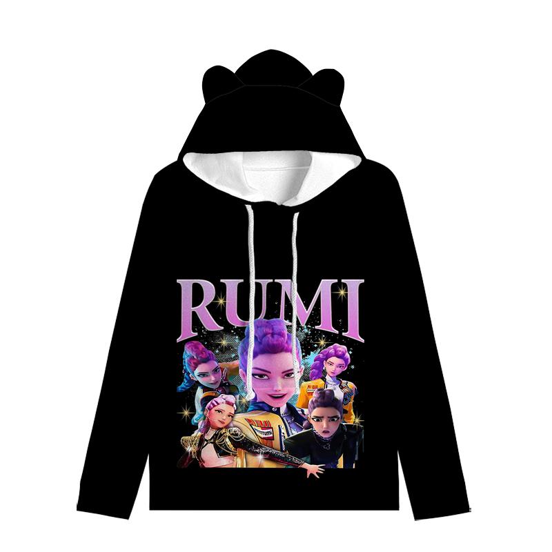 Huntrix Mädchen Katze Ohren Kapuzenpullover Cartoon KPop Dämonenjäger Kordelzug Dick Pullover Zoey Rumi Mira Mittellang Warmer Hoodie 120 rot von Joom DACH