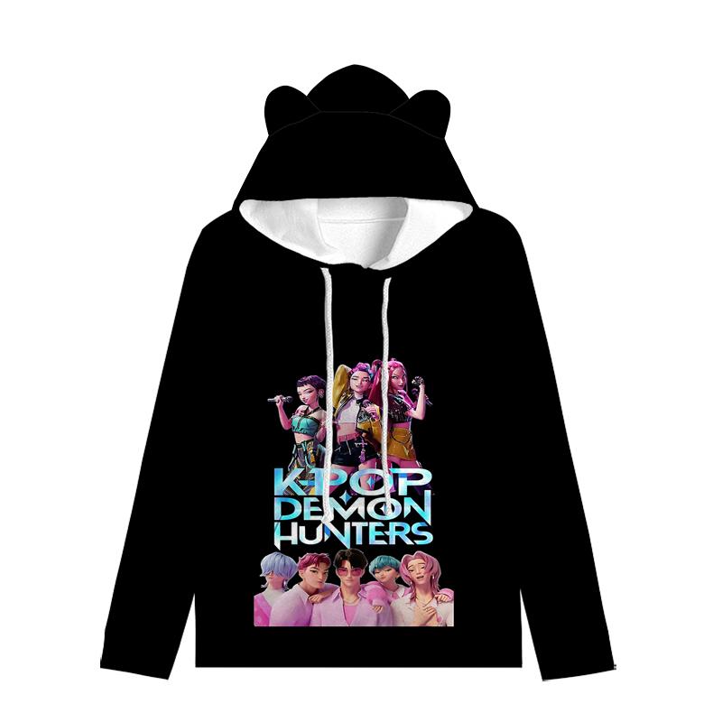 Huntrix Mädchen Katze Ohren Kapuzenpullover Cartoon KPop Dämonenjäger Kordelzug Dick Pullover Zoey Rumi Mira Mittellang Warmer Hoodie 120 navy blau von Joom DACH