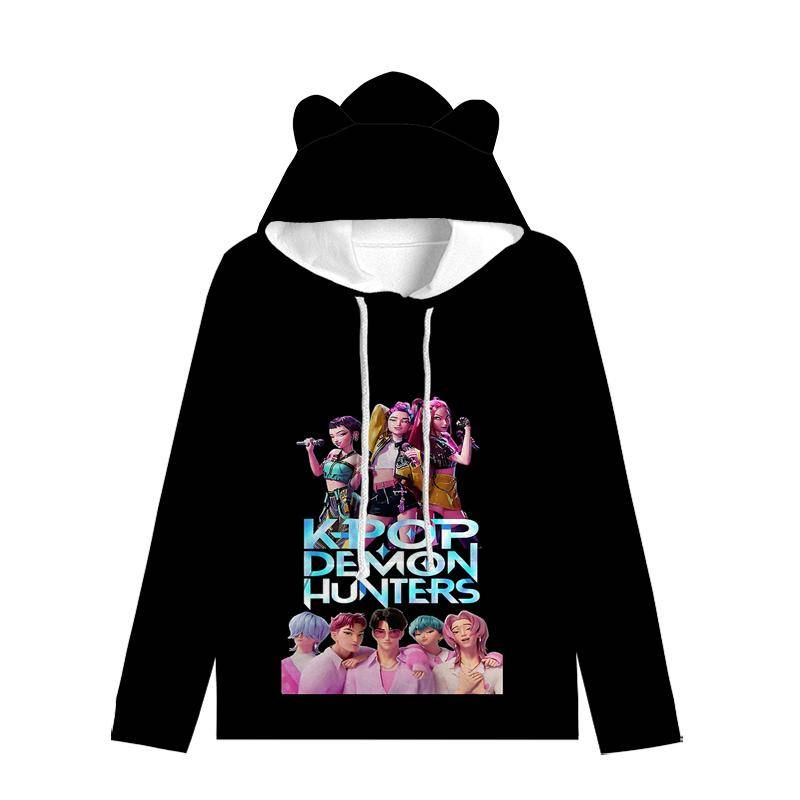 Huntrix Mädchen Katze Ohren Kapuzenpullover Cartoon KPop Dämonenjäger Kordelzug Dick Pullover Zoey Rumi Mira Mittellang Warmer Hoodie 120 navy blau von Joom DACH
