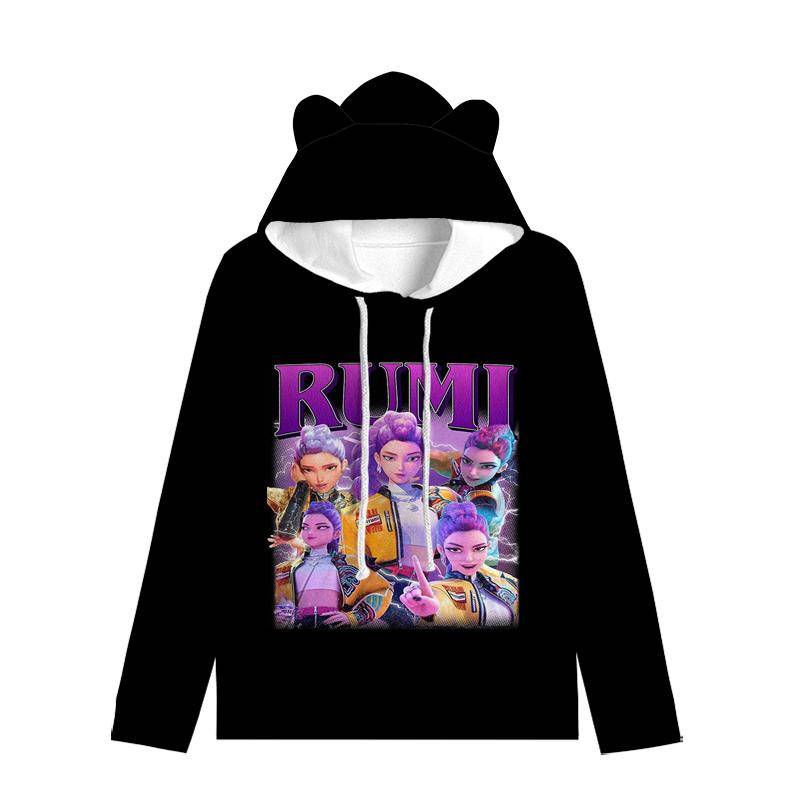 Huntrix Mädchen Katze Ohren Kapuzenpullover Cartoon KPop Dämonenjäger Kordelzug Dick Pullover Zoey Rumi Mira Mittellang Warmer Hoodie 130 elfenbein von Joom DACH
