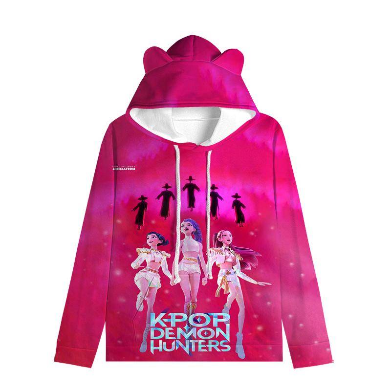 Huntrix Mädchen Katze Ohren Kapuzenpullover Cartoon KPop Dämonenjäger Kordelzug Dick Pullover Zoey Rumi Mira Mittellang Warmer Hoodie 130 grau von Joom DACH