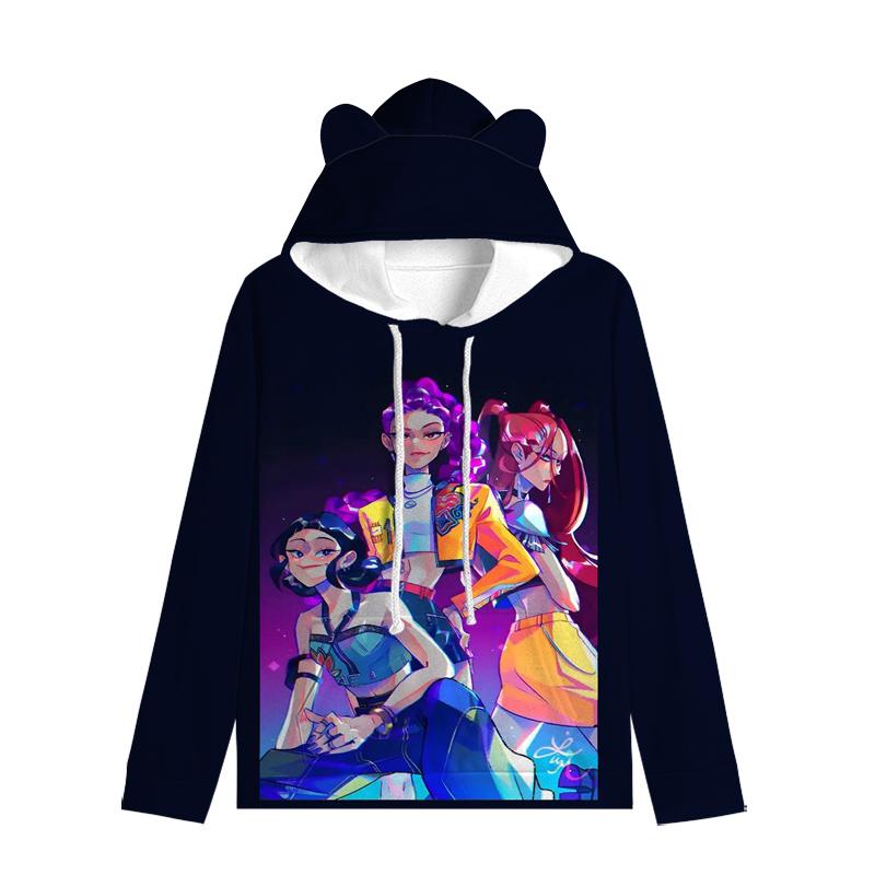 Huntrix Mädchen Katze Ohren Kapuzenpullover Cartoon KPop Dämonenjäger Kordelzug Dick Pullover Zoey Rumi Mira Mittellang Warmer Hoodie 130 gelb von Joom DACH